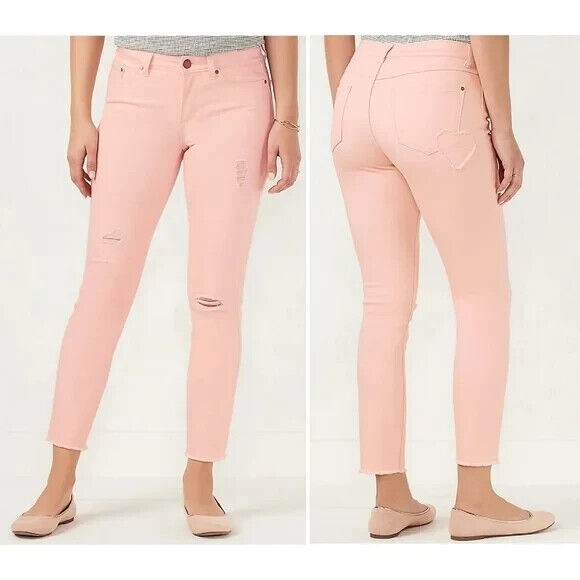 Love Lauren Conrad Womens Skinny Jeans Sz 4 Light Pink Heart Raw Hem Valentines - Picture 1 of 12